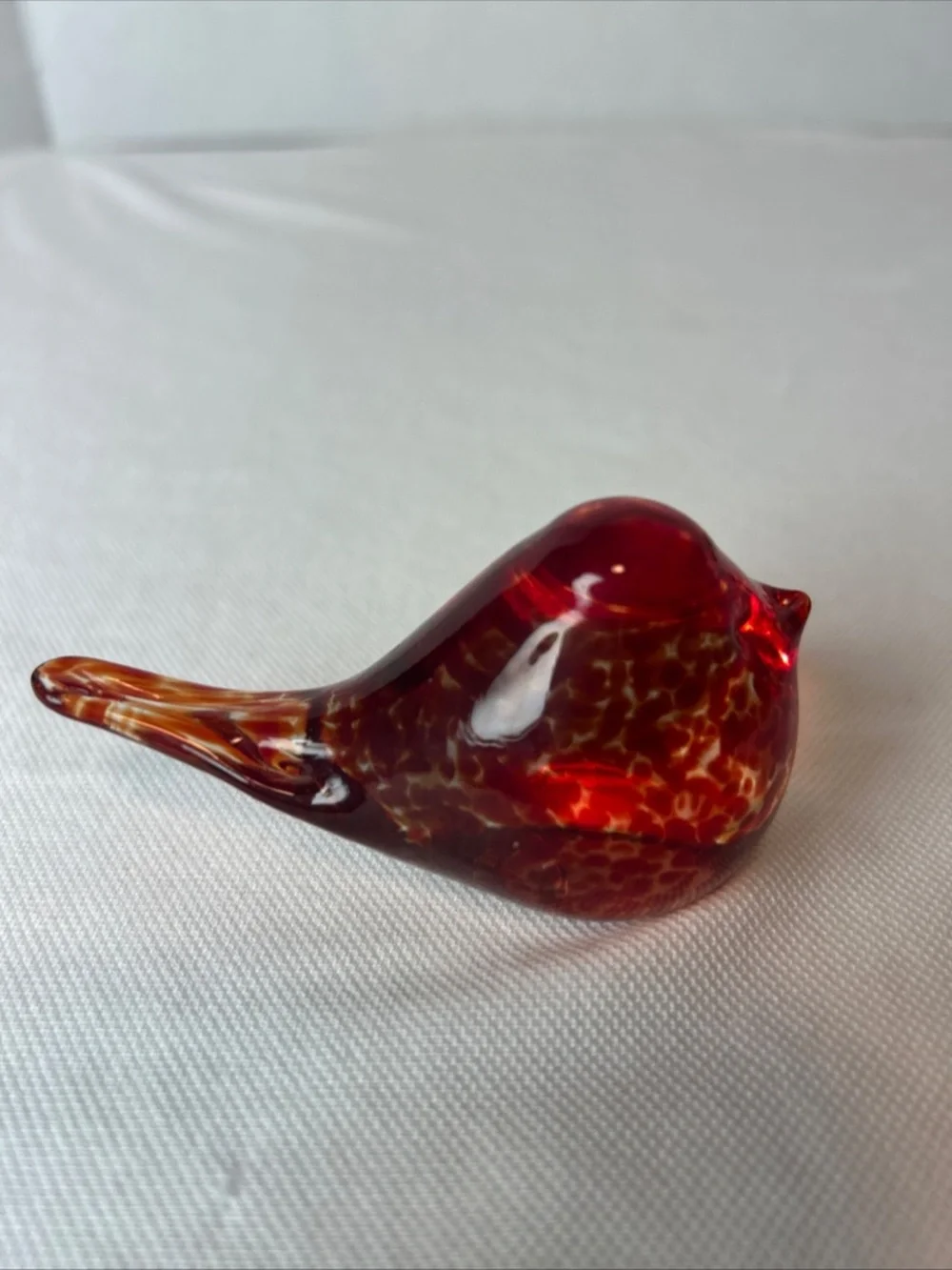 Handmade Glass Bird Jill Henrietta Davis Red Orange Speckled Paperweight Whimsy
